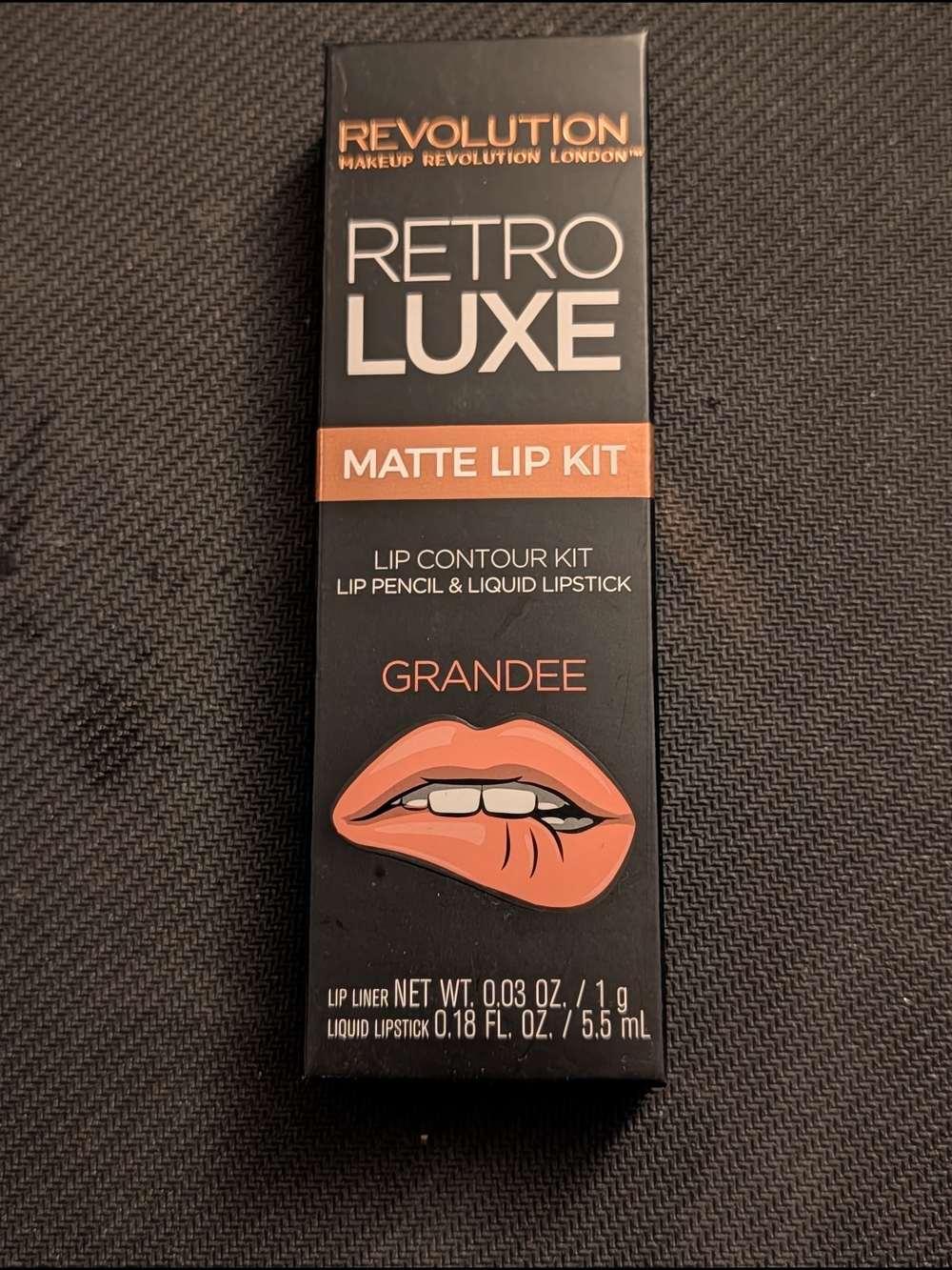 Revolution Retro Luxe Matte Lip Kit - Peach Coral & Black Packaging